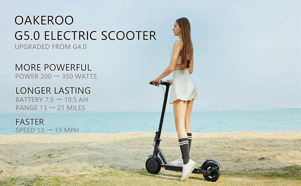 G5.0 Electric Scooter 36V 10.5AH High Capacity Battery 21Miles Long Range 19Mph 350 Motor 8.5Inch Tyres Foldable Escooter