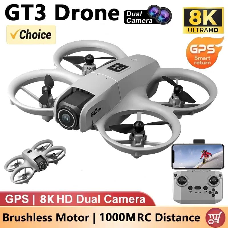 NEW Drones GT3 GPS 8K Professional HD 180° Dual Cameras 5G WIFI Brushless Motors Obstacle Avoidance FPV Foldable Quadcopter Toys